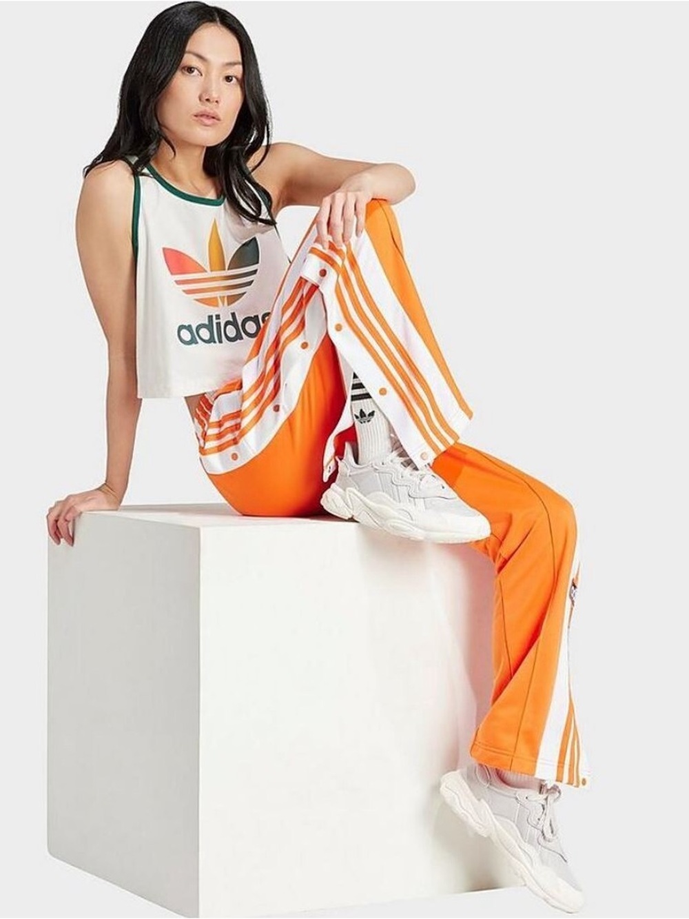 adidas Orange & White Snap-Track Joggers